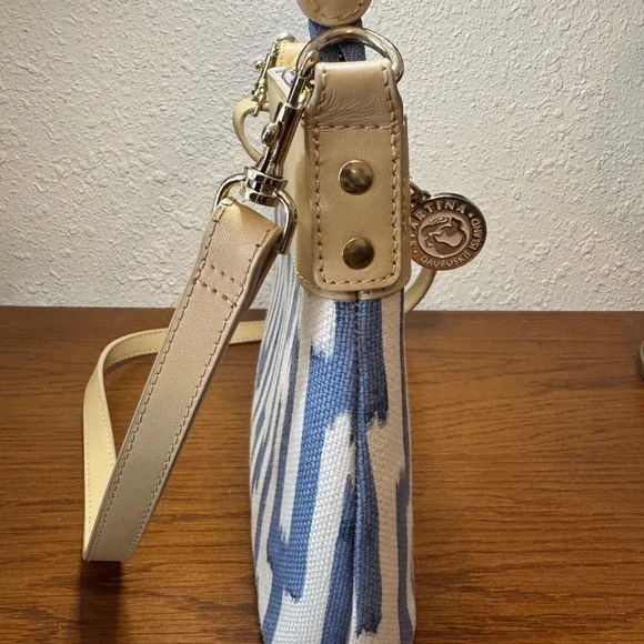 Spartina 449 Tan and Blue Patterned Crossbody Bag Purse NEW - Picture 6 of 14